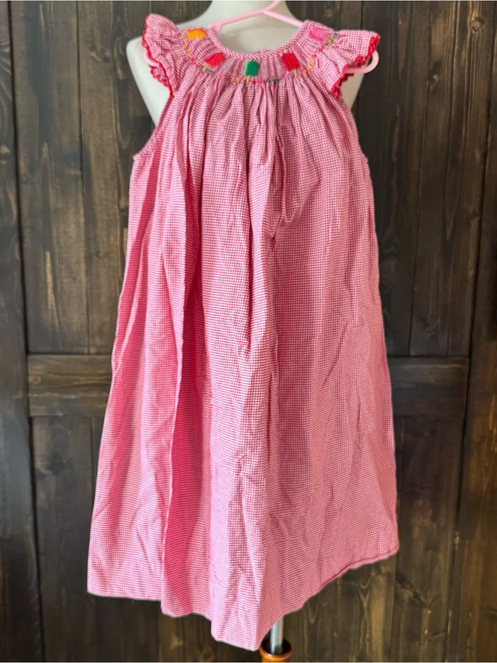 Girls Silly Goose Hand Smocked Popsicle Summer Smocked Dress Red Gingham 4T 5T